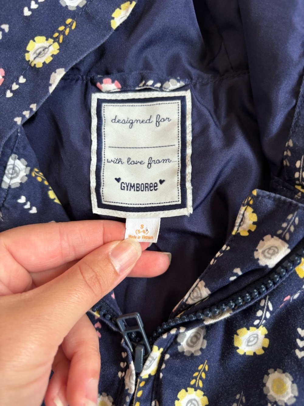 Gymboree Girls Navy Floral Hooded Zip Lightweight Jacket - Picture 2 of 4